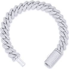 Men - Rhodium Plated Bracelets Men's silver jewelco london cz encrusted square curb 10mm chain bracelet 1½oz