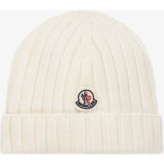 XXS Accessories Moncler Boys White Kids Brand-patch Ribbed Wool Beanie Hat WHITE