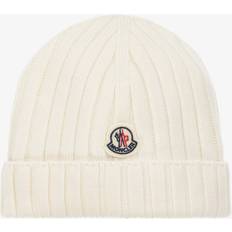 XS Beanies Moncler Moncler Boys White Kids Brand-patch Ribbed Wool Beanie Hat WHITE