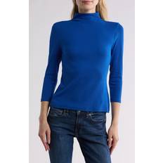 Nordstrom Three-Quarter Sleeve Stretch Pima Cotton Mock Neck T-Shirt in Blue Surf (XX-Small)