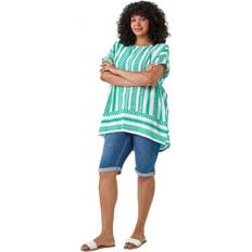 Clothing Curve Aztec Print Border Hem Top Green