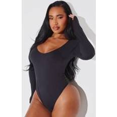 PrettyLittleThing Shape Black Sculpted V Neck Long Sleeve Bodysuit