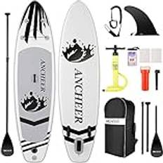 Ancheer Aufblasbares Stand Up Paddle Board mit Komplett SUP Zubehör, Rucksack, Leine, verstellbarem Paddel und Handpumpe, Bodenflosse, Jugendliche Erwachsene, Schwarzweiss, 305 x 15