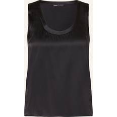 Clothing Maje Womens Noir Gris Round-neck Relaxed-fit Stretch-silk Top