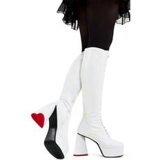 Faux Leather High Boots Lamoda knee high boots too cute round toe platform heels with lace up, white