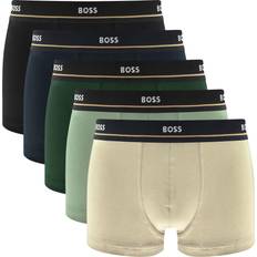 High Waist Men's Underwear BOSS Five-pack of Stretch Cotton Trunks with Logo Waistbands 5-pack - Light Beige/Blue/Green/Black