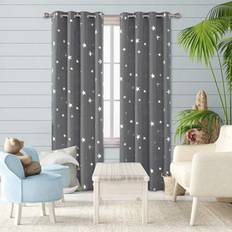 Grey Foil Printed Thermal Curtains Eyelet Blackout 46 x 54 Inch 1 Pair