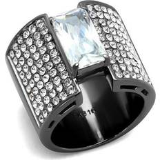 Precious Stone Women IP Light Black Stainless Steel Ring with AAA Grade CZ in Clear