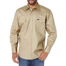 Brown Shirts Wrangler Tall Authentic Cowboy-Cut Work Western Long-Sleeve Shirt for Men Khaki XLT