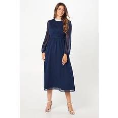 Clothing Wallis Foil Trim Gathered Waist Midi Dress Mid Navy