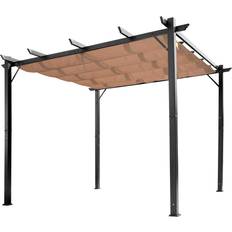 OutSunny Pergola Gazebo Med Justerbart Tygtak 3 x 4 M Uteplats Baldakin Aluminium Solskydd Grå + Brun