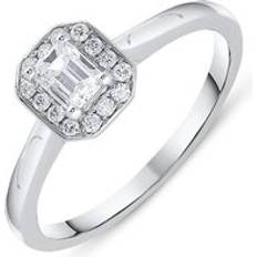 Diamond - Wedding Rings C W Sellors Platinum 0.46ct Diamond Emerald Cut Halo Ring Option1 Value Platinum