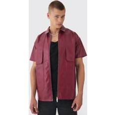 Purple Shirts boohooMAN Mens Pu Oversized Panel Detail Shirt Red