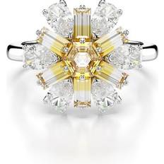 Swarovski Rhodium Rings Swarovski Idyllia cocktail ring, Mixed cuts, Flower, Yellow, Rhodium plated 50-55