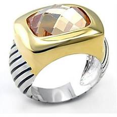 Topaz Rings Precious Stone Reverse Two-Tone Brass Ring with AAA Grade CZ, Topaz