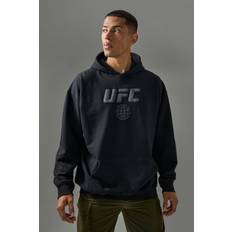 boohooMAN Mens Active Oversized Ufc Puff Print License Hoodie Black