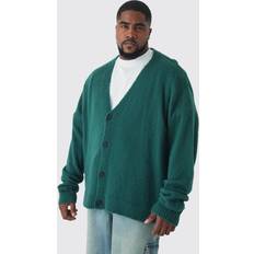 4XL - Mies Neuletakit boohooMAN Plus Brushed Contrast Trim Boxy Cardigan - Green