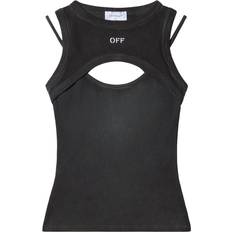 Off-White Tanktops Off-White Geripptes Tanktop mit Cut-Outs Damen Elastan/Baumwolle Grau