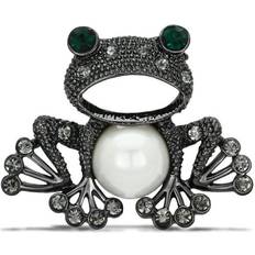 White Brooches Alamode LO2845 Ruthenium White Metal Brooches with Synthetic Pearl, White