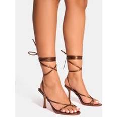 Brons Pumps Public Desire Cameron Bronze Metallic Strappy Toe Post Mid Heels bronze