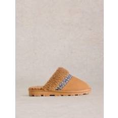 White Stuff Suede Shearling Slipper Mule In Tan