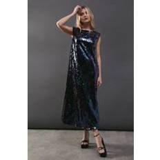 Clothing Warehouse Sequin Shoulder Pad Sleeveless Midi Dress Iridescent