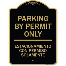 Gold Workplace Signs SignMission Designer Series Sign - Parking By Permit Only 24" H x 18" W x 1" D - Black/Gold