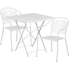 Bistro Sets Commercial Grade 28" Square Metal Folding Patio Table W/ 2 Round Back Chairs Bistro Set