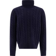 Cachemira Suéteres Polo Ralph Lauren-Wool And Cashmere Cable-Knit Turtleneck Sweater Knitwear Blu-Uomo Blue