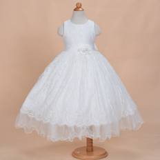 Buttons Dresses Lace Flower Girl Dress Ivory 2-3 Years