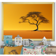 Interior Details Design Art African Tree Aura I Canvas Print 24.0 H x 32.0 W x 1.0 D in Orange Metal in Gold Single Picture Frame Framed Art