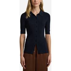 Lauren Ralph Lauren Matte Rayon/nylonbutton Down Dam Koftor & Cardigans Från Magasin Navy