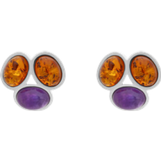 Jewellery Sterling Silver Amber Moonstone Oval Stud Earrings Silver