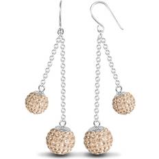 Beige Earrings Jewelco London Silver Disco Ball Drop Earrings 10mm Champagne Crystal AER093 One