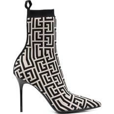 Tissu tricoté Bottines à la Cheville Balmain monogram-jacquard pointed boots women Calf Leather/Fabric/Calf Leather/Fabric Neutrals