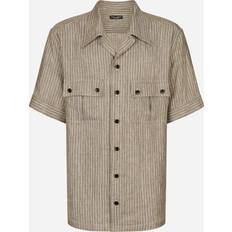 Dolce & Gabbana Beige Shirts Dolce & Gabbana Striped linen Hawaiian shirt