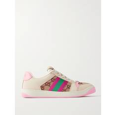 Gucci Shoes Gucci Screener Embellished Canvas Leather Sneakers - Neutral