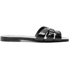 Patent Leather Slides Saint Laurent Sliders, female, Black, Black Leather Slides with Crocodile Effect