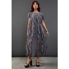 Grey - Midi Dresses Warehouse Chiffon Ruffle Tendril Sleeveless Midaxi Dress Grey