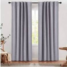 168 cm W x 229 cm H 2 Pcs Faux Linen Back Tab & Pole Pocket Top Blackout Curtains, Grey