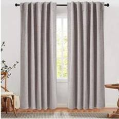 168 cm W x 229 cm H 2 Pcs Faux Linen Back Tab & Pole Pocket Top Blackout Curtains, Beige