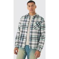 Flannel Shirts - White boohooMAN Mens Regular Fit Flanneled Shirt Green