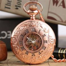 Heels & Pumps Rose gold half hunter case mechanical pocket watch roman numerals for women men