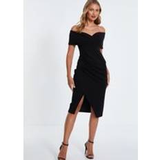 Quiz Black Bardot Ruched Wrap Midi Dress