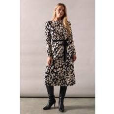Wallis Tall Abstract Print Contrast Belt Jersey Midi Dress Mono