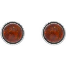 Jewellery Sterling Silver Amber 4mm Round Stud Earrings Silver