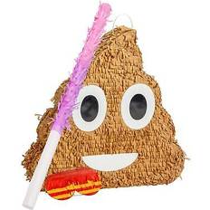 Piñatas Fax Potato 3pc poop emoji pinata set with stick & blindfold pink stick birthday party game