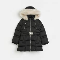 Children's Clothing River Island Girls Puffer Coat Black Hooded Faux Fur Trim 15-16Y