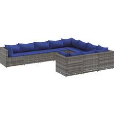 vidaXL 10 Piece Patio Sofa with Cushions Gray Poly Rattan - 24.8" x 24.8" x 22.6" Outdoor Lounge Set
