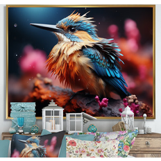 Interior Details Ebern Designs Cosmic Hues Infuse The Birds On Canvas Print 30.0 H x 40.0 W x 1.5 D in Blue/Orange/Yellow Metal in Gold Floater Framed Art